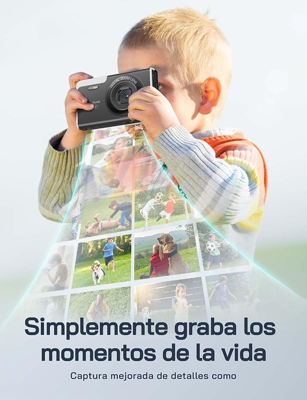 Cámara Digital Portátil Compacta, cámara Infantil 4K para fotografía, Cámara de Fotos de 56 MP, con Zoom de 16X, Recargable Cámara para Niños, Principiantes, Adulto