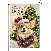 TopPacific Merry Christmas Garden Flag Corgi Garden Flag 12x18 Inch Double Sided, Christmas Tree Winter Holiday Yard Outdoor Decorative Flag(11892)