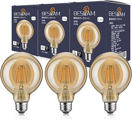 Amazon Led電球 Beslam エジソン電球 調光器対応 40w形相当 4 5w E26 電球色 20k 400lm Led フィラメント電球 エジソンランプ レトロ電球 アンバーガラス 装飾電球 おしゃれ 2年保証 Pse認証済 G80 3個セット Beslam Led電球