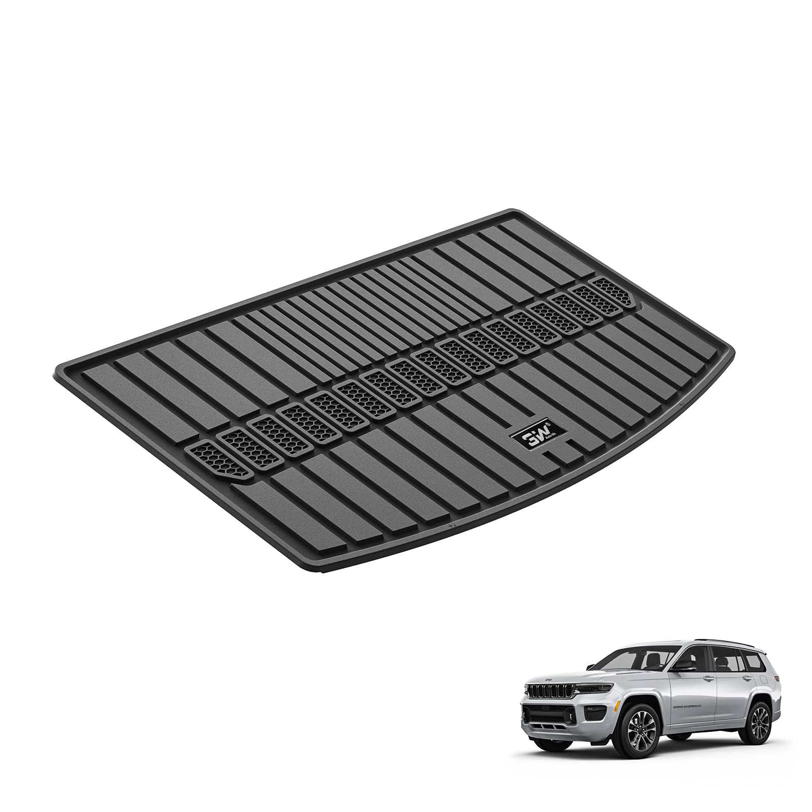 3W Cargo Liner Compatible for Jeep Grand Cherokee L 2021-2025 2026 All Weather Custom Fit TPE Cargo Tray Heavy Duty Trunk Mats, Black Image