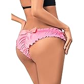 Milumia Women Satin Panty Bow Knot Frill Trim Ruched Cheeky Underwear Low Waist Bikini Briefs