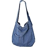 Denim Shoulder Bag - Women's Retro Large Canvas Crossbody Tote Bag, Casual Style Lightweight