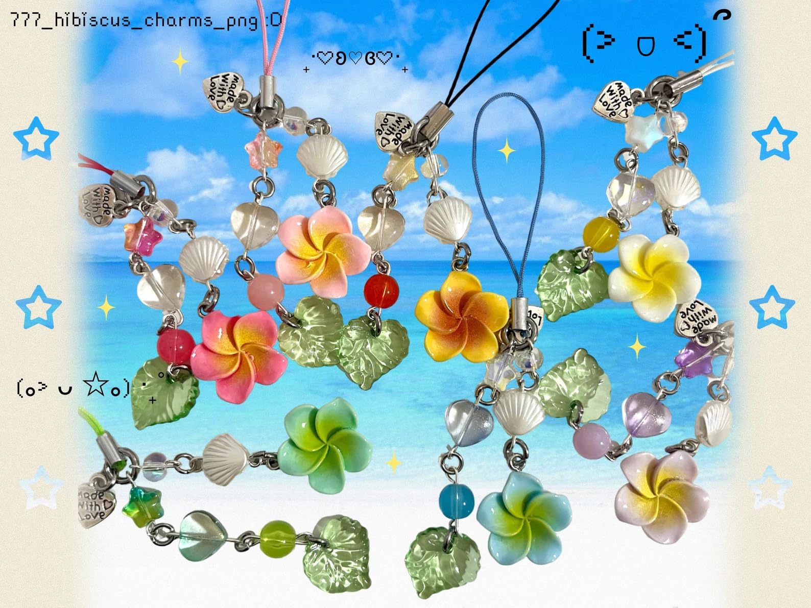 Agromusk Hibiscus Flower Phone Charms,Cute Y2K Cell Phone Straps Aesthetic Star Summer Beach Accessories Phone Bag Keychain Decor
