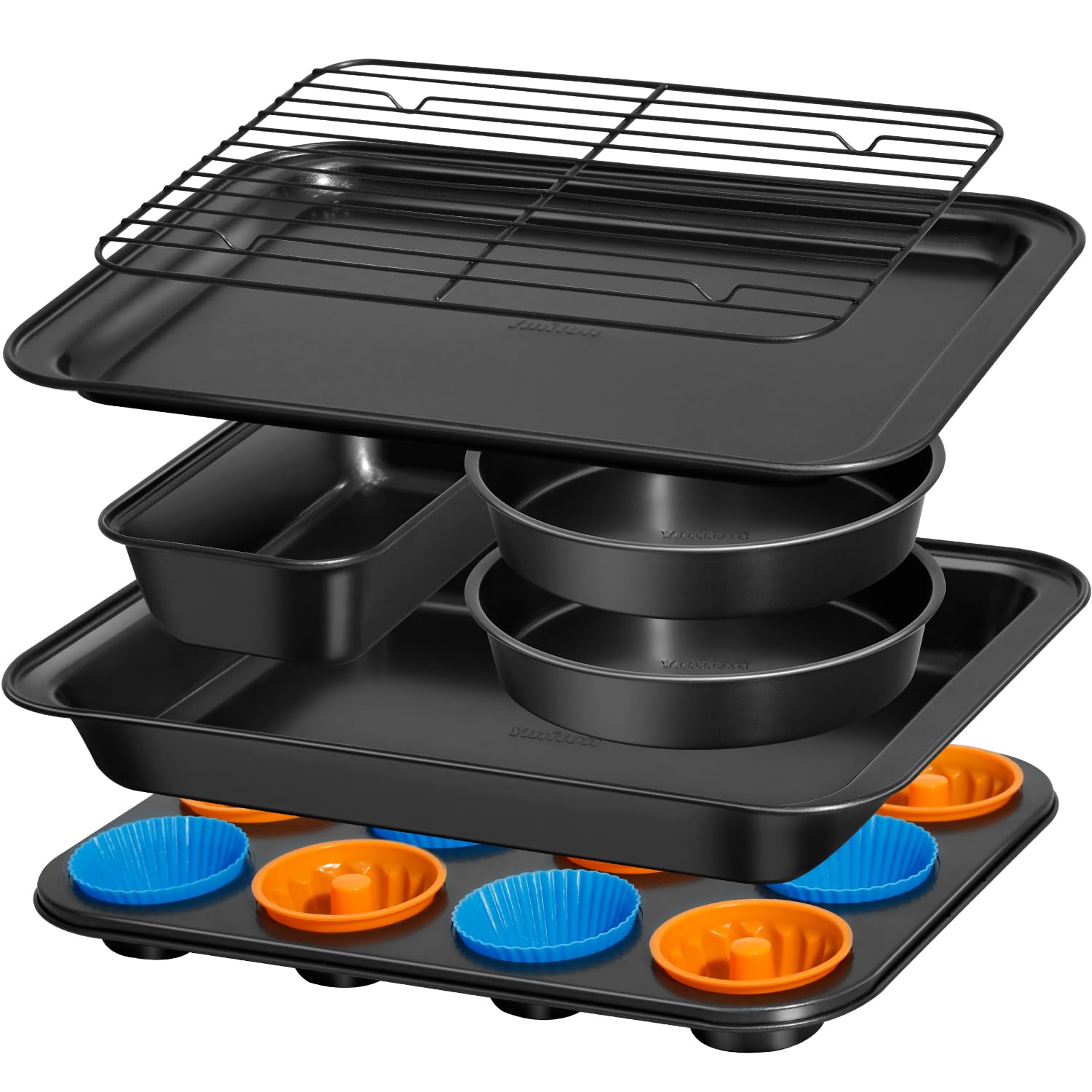 Photo 1 of **INCOMPLETE** Ymiton Nonstick Baking Pans Set, Stackable Bakeware Sets, Oven Pan Set Includes Baking Tray, Cookie Sheet, Cake Pans, Muffin Pan