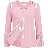Deyeek Mastectomy Shirts with Drain Pockets Tear Away Side Snap Post Shoulder Surgery Shirts Women Chemo Port Dialysis Shirt