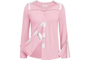 Deyeek Mastectomy Shirts with Drain Pockets Tear Away Side Snap Post Shoulder Surgery Shirts Women Chemo Port Dialysis Shirt