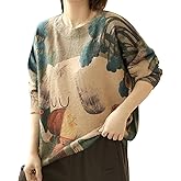 Women’s Boho Oversized Knit Sweater Pullover, Vintage Long Sleeve Casual Crew Neck Top