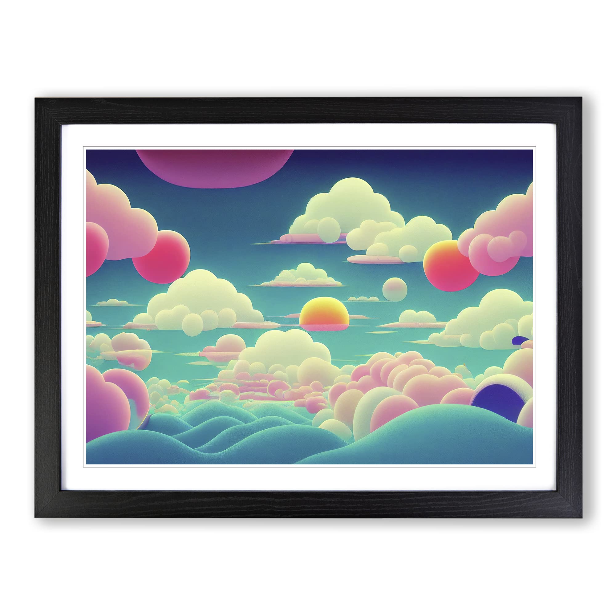 Bubblegum Clouds Vol.1 Framed Print | A3 Black Framed Wall Art | Ready to Hang | Modern Landscape Picture | Living Room Bedroom Lounge Office
