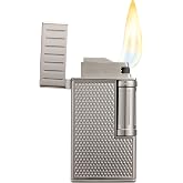 Colibri Julius Double Flame Butane Flint Cigar Lighter with Diamond-Pattern Case, Windproof &amp; Refillable, Cigar Enthusiast's Choice with Blue Fuel Window and Adjustable Flame (Gunmetal)