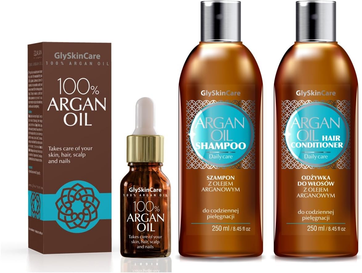 Pure Argan Treatment Set: Shampoo & Conditioner & 100% Pure, Cold Pressed Argan Oil - Infused with Natural Ingredients - Free from SLS, parabens and dyes