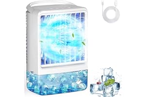 HUMUGE Portable Air Conditioners Ice Fan That Blow Cold Air USB Mini Air Conditioners 3 Wind Speed & 7 Colorful LED Light Cool Mist &Timer Evaporative Air Cooler Personal AC For/Bedroom/Desk/Room/Tabletop
