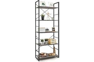 CAPHAUS 5 Tier Bookshelf, 24 Inch Width Free Standing Shelf, Bookcase Shelf Storage Organizer, Industrial Book Shelves for Home Office, Living Room, Kitchen, Dark Grey
