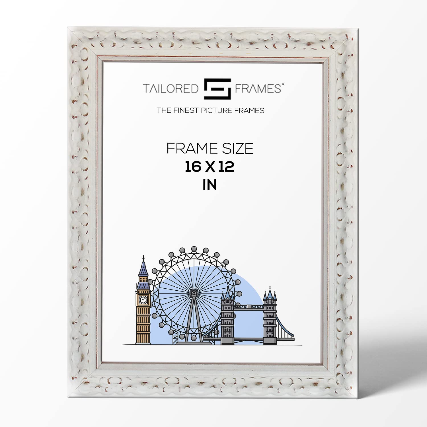 Tailored Frames Vienna White 16" x 12" | Rustic Style Vintage Single Picture Frame | Wall Hanging Type | Photo Frame Without Mount