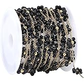 UMAOKANG 3 Meters Gold Plated Stainless Steel Chain for Jewelry Making Black Crystal Flower Chains Bulk Cross Bead Link Chain
