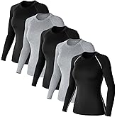 Simlakey 5 Pack Women's Compression Shirt Long Sleeve Workout Shirts Quick Dry Fitted Athletic Tops Gym Yoga Running