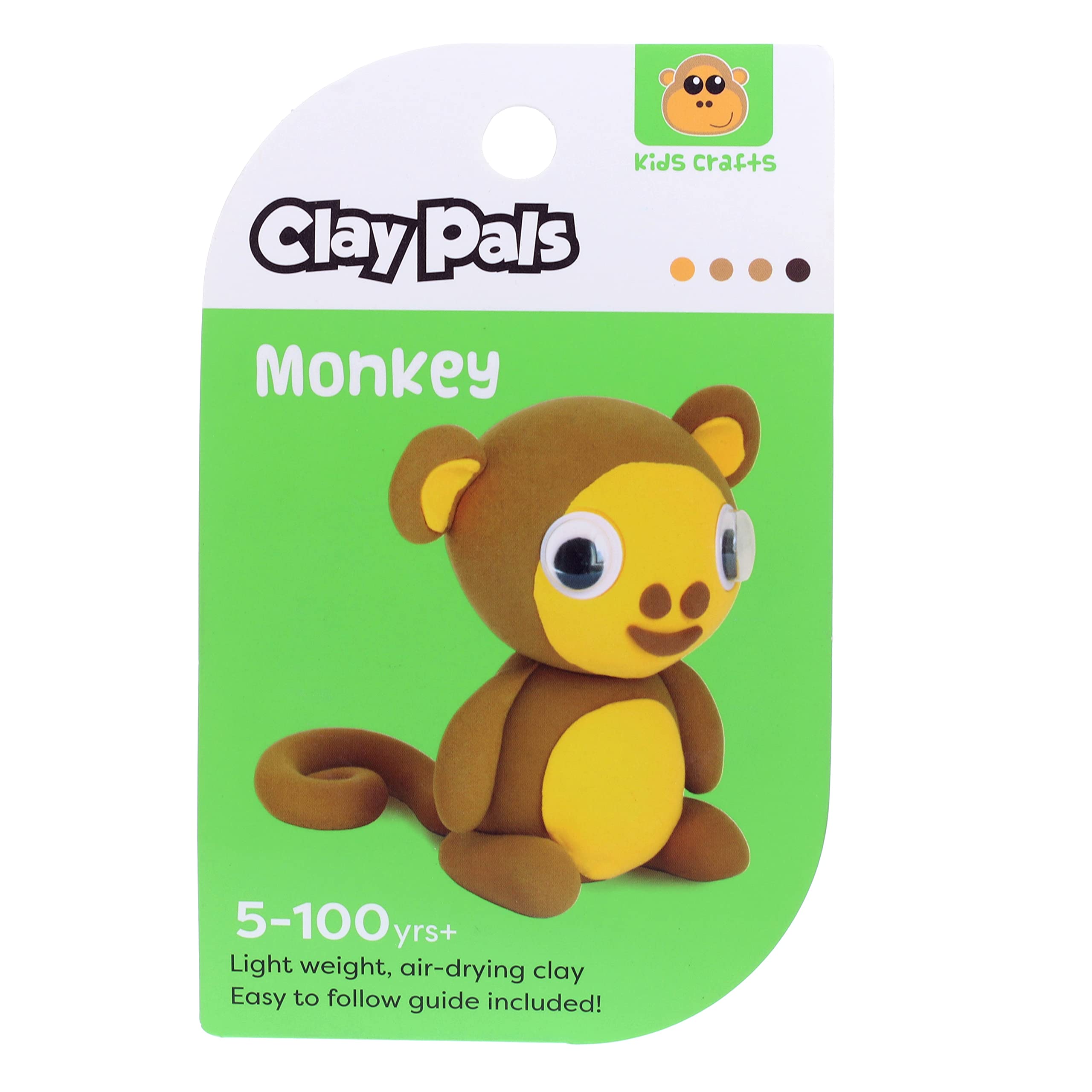 Clay Pals Monkey - Easy Sculpt Fun Fast Air Drying Non Toxic Quick Dry Ultra Light Creative Clay Art and Craft Modelling Set for Kids