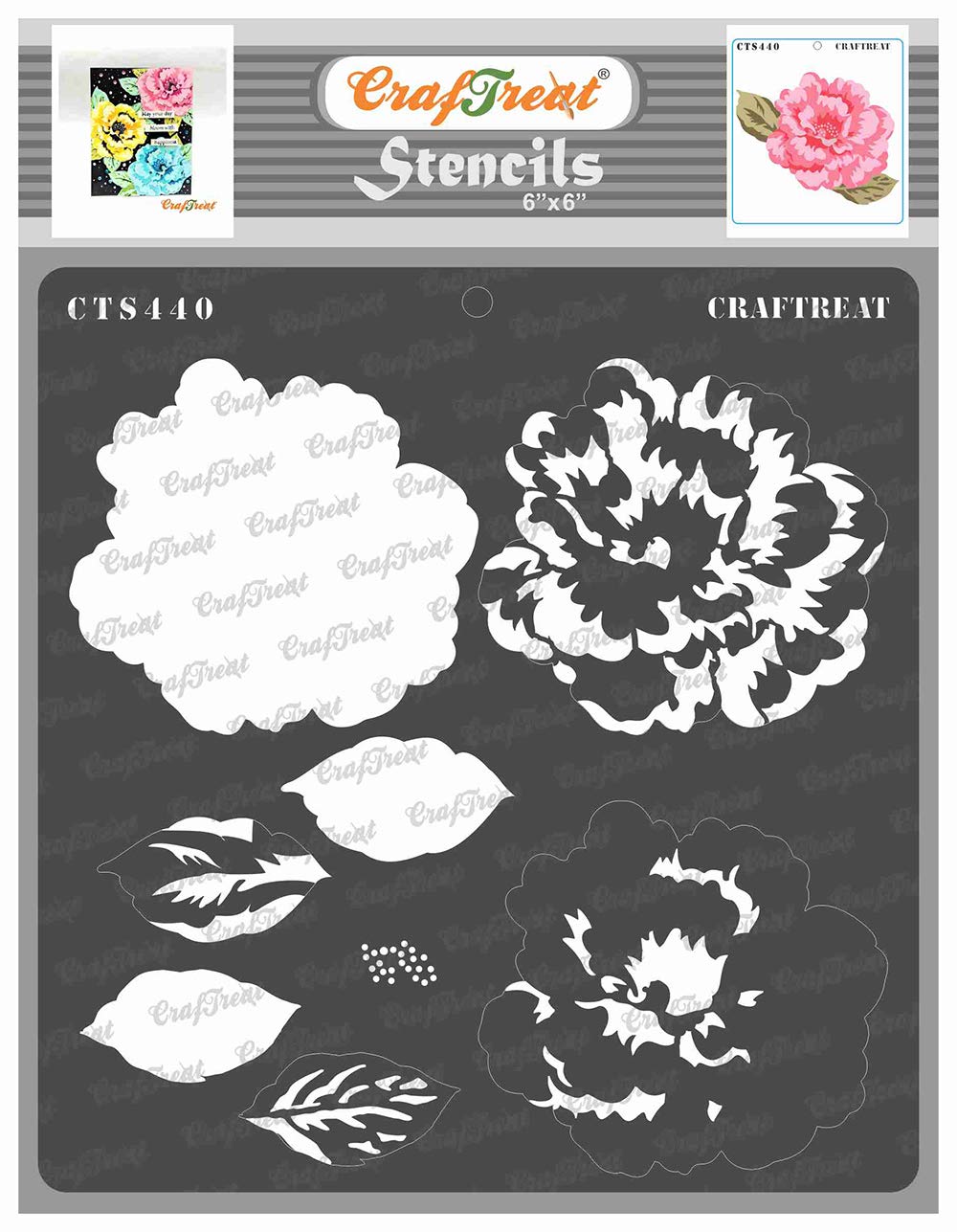 CrafTreat Reusable Layered Peony Flower Stencils for Painting on Wood, Wall, Tile, Canvas, Paper, Fabric and Floor - Layered Peony 2-6x6 Inch - DIY and Craft Stencils - Peony Stencils Painting