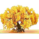 POPWOW Yellow Ginkgo Tree Pop Up Card, 3D Greeting Cards, Gifts for Fall Birthday, Happy Autumn, Thanksgiving Season, All Occasions, Table Decorations, 5x7 - Includes Envelope And Message Note