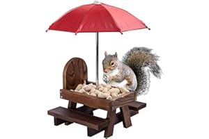 Yogayet Squirrel Feeder, Wooden Squirrel Feeder Table with Umbrella,Funny Squirrel Picnic Table Feeder with Corn Cob Holder,Sturdy Squirrel Feeders for Outside,Gift for Squirrel Lover