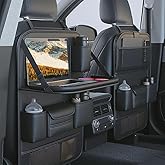 2 Pack Car Backseat Organizer, Car Storage Organizer with Foldable Table Tray,Leather Car Seat Back Protectors Kick Mats with