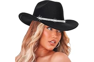 IZUS Women Sparkly-Rhinestone Western-Cowgirl-Hat Glitter-Bling Cowboy-Hat Felt-Rodeo-Hat for Disco-Party Medium/Large