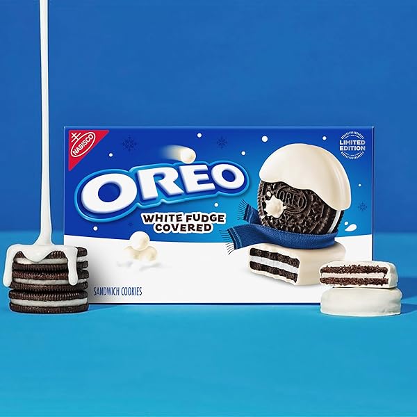 OREO WHITE FUDGE COVERED CHOCOLATE SANDWICH COOKIES, LIMITED EDITION HOLIDAY COOKIES, 8.5 OZ