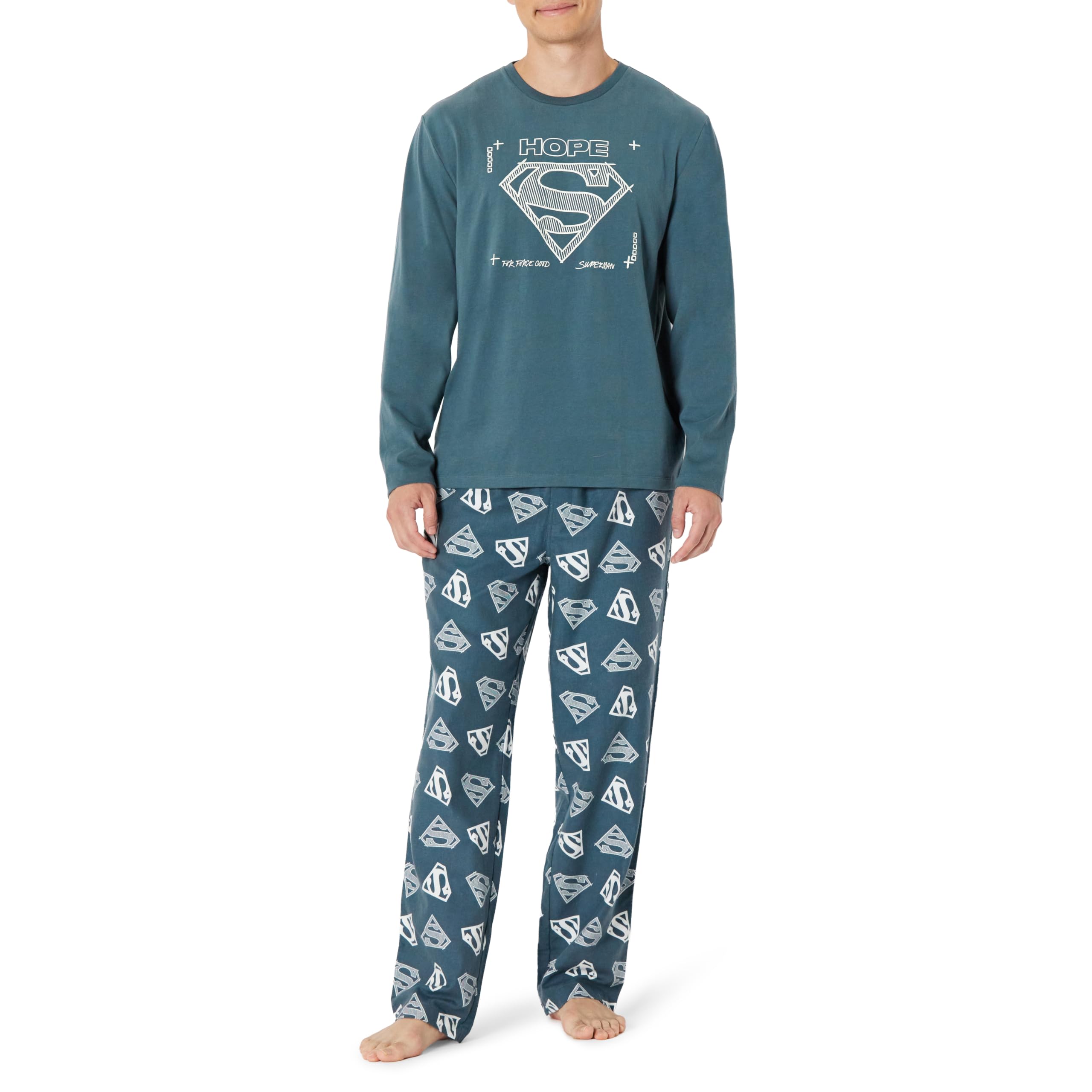 Amazon Essentials Harry Potter - DC Comics - Looney Tunes Men's Flannel Pajama Sleep Sets, Superman, X-Large Image