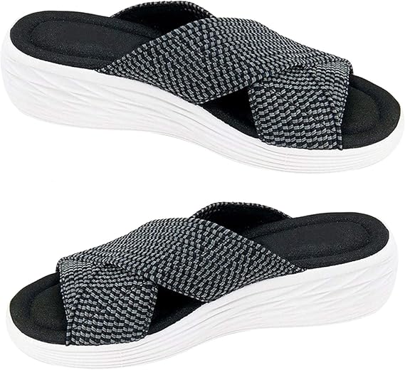 Amazon.com: LELEBEAR Stretch Cross Orthotic Slide Sandals Casual Beach Slip On for Women: Clothing