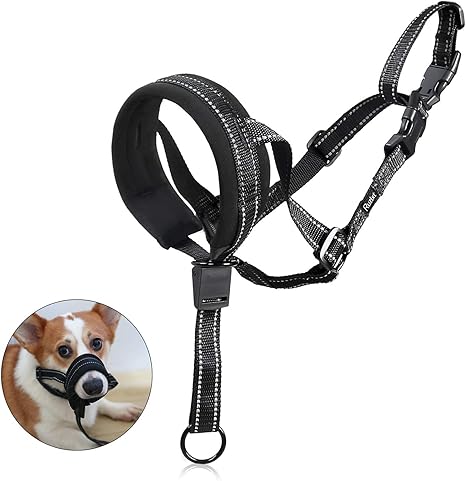 Ruzixt Collar de cabeza de perro con tela acolchada, correa de seguridad para detener el tirón pesado de la correa, cómodo y ajustable cabeza cabestro ...