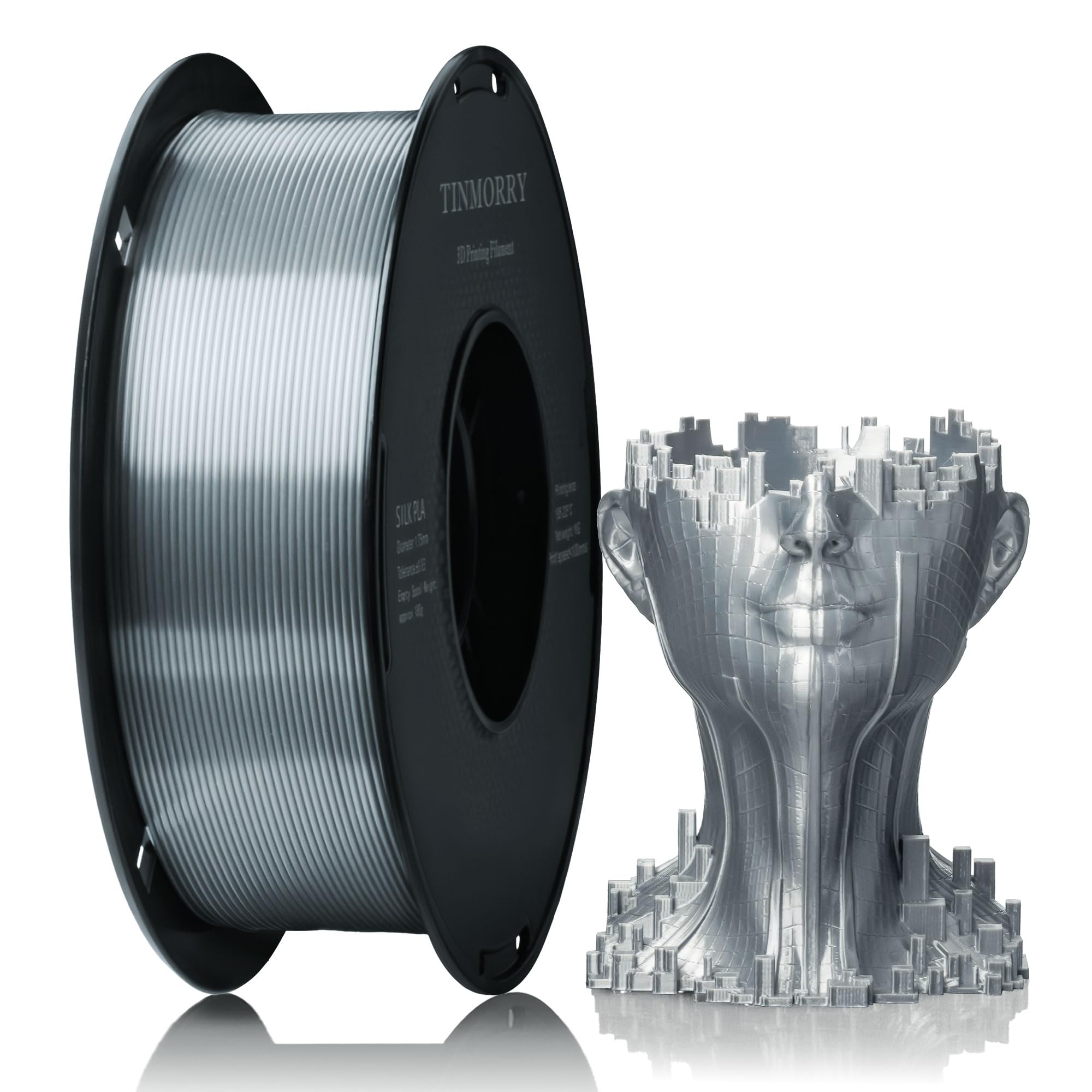 TINMORRY PLA Filament 1.75mm 1kg, Silky Shiny PLA 3D Printer Filament, Compatible with Most FDM 3D Printers, 1 KG 1 Spool, Silk Silver
