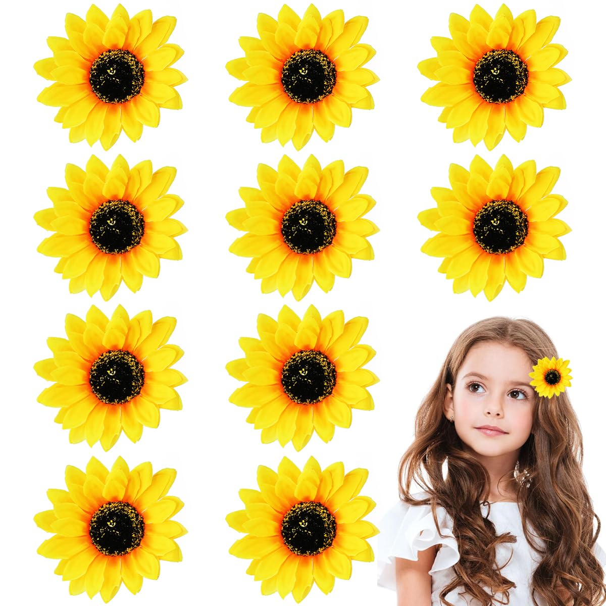 Hair Clips,Forreen 10 Pcs 10CM Sunflower Hair Clips Hawaii Floral Hairpins Creative Cute Small Flower Alligator Clip Perfect Headdress for Ladies Girls Party Travel Wedding Beaches