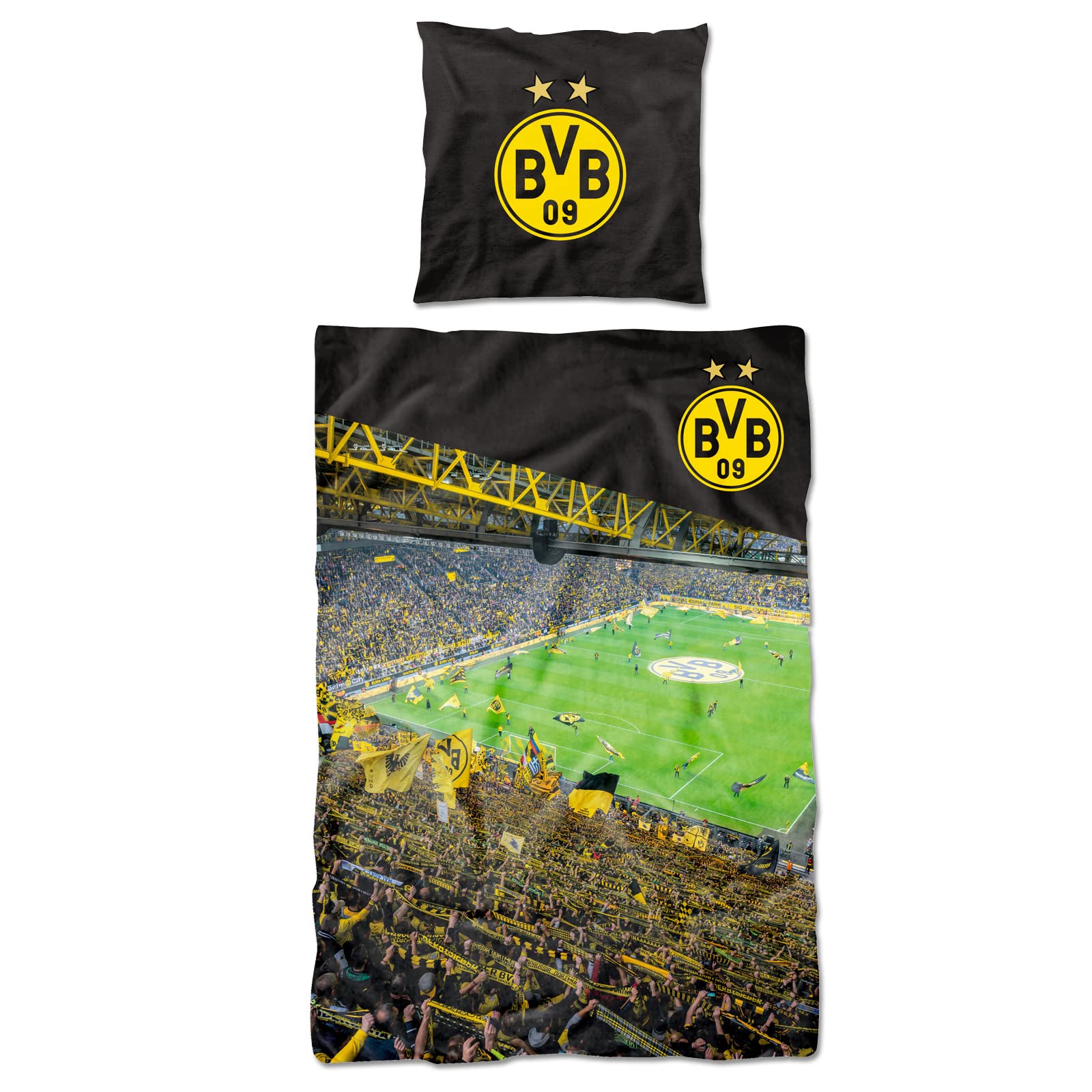 Borussia Dortmund, Bed linen with illustration of the Dortmund south grandstand , black-yellow, 135x200
