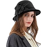 Ladies Wool Felt Bucket Hat Women Vintage Cloche Fedora Winter Church Bowler Hat with Bow