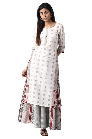 Women's cotton straight Kurta (20FEW13254-113660_ Ecru_ 10 (Medium))