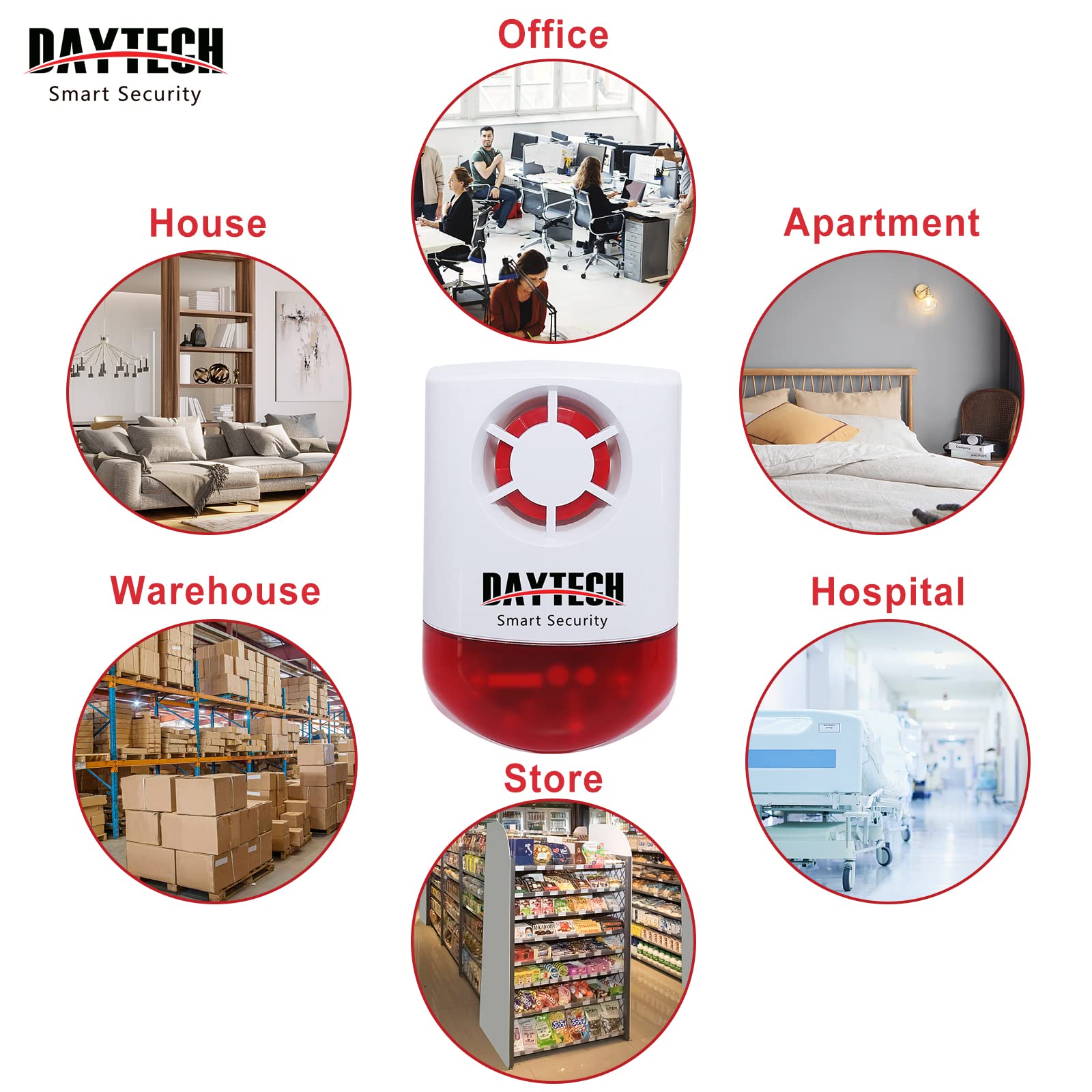 Daytech Wireless Security Alarm System with Strobe Siren - Panic Buttons & SOS Alert for Home, Retail Stores (2 Remotes + 2 Buttons, Loud 120dB, Weatherproof)