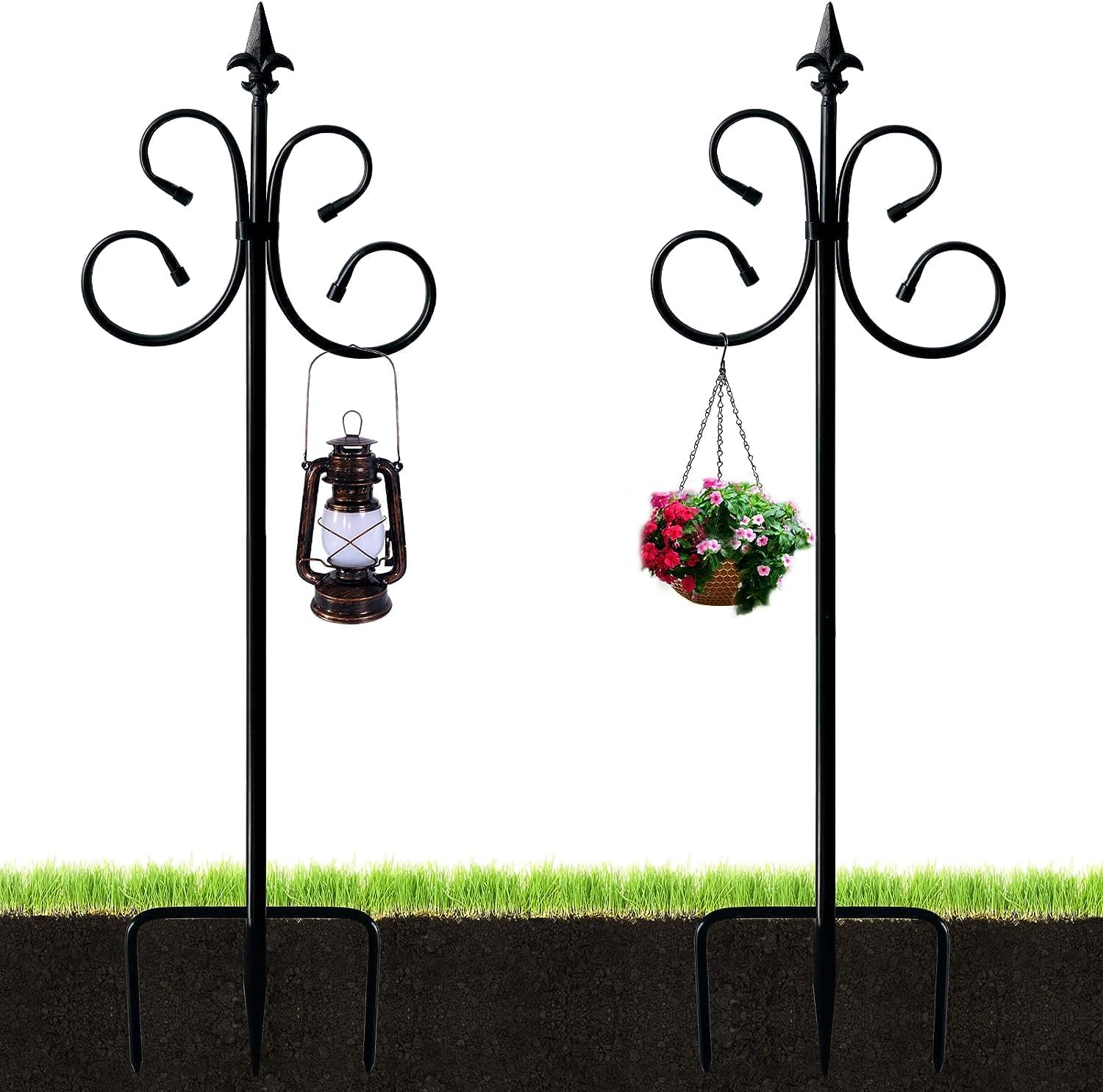 Outdoor Shepherd's Hooks - 2 Pack Shepherds Hooks for Outdoor,76 Inch Two Sided Adjustable Shepherds Hook Shepherd Hook for Bird Feeders, Plant Baskets, Lanterns 76 inches