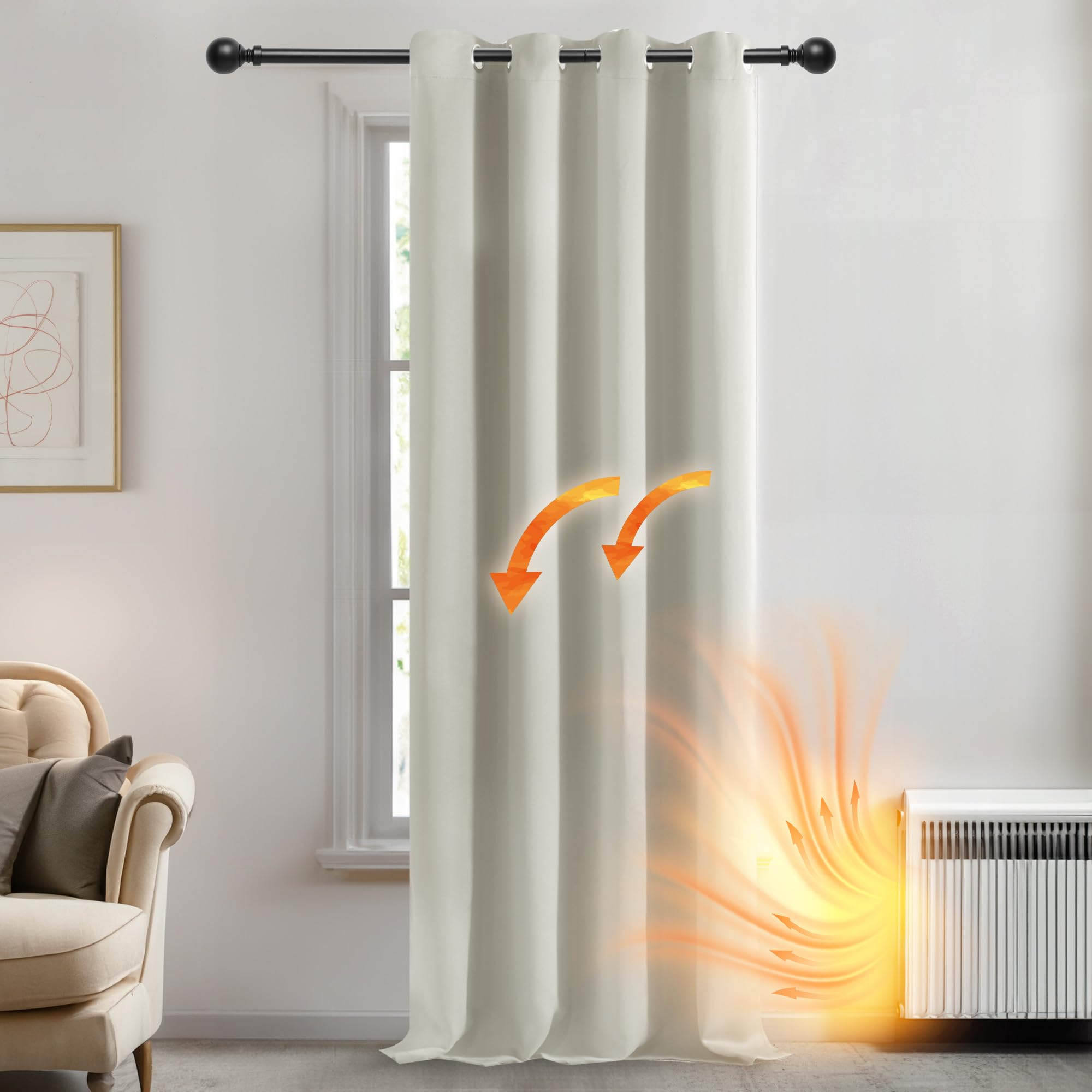 Deconovo Eyelet 108 Inch Drop Curtain Window Treatment Thermal Insulated Eyelet Room Darkening Curtain for Living Room 52"x 108" Light Beige 1 PANEL