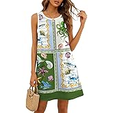 Disamer Womens Sleeveless Sundresses 2026 Vacation Beach Dress Casual Striped Printed Summer Dresses Short Dress with Pocket