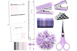 SPORTSVOUTDOORS Mini Purple Desk Accessories, Mini Purple Office Supplies, Stapler and Tape Dispenser Set, Purple Desk Accessory Kit, Gift for Students, Women, Coworkers, Boss Lady, Office Clerks