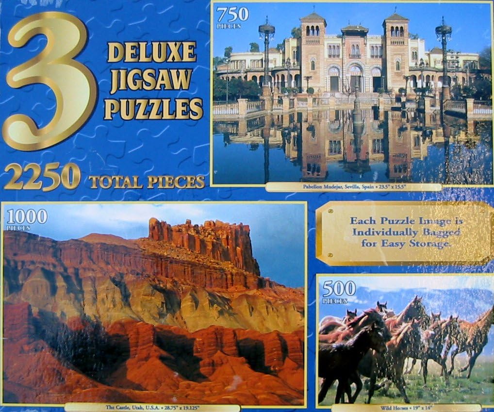 3 Deluxe Jigsaw Puzzles Set Toys & Games