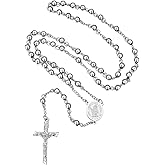 FaithHeart Rosary Beads Catholic Necklace for Men, St Michael/St Christopher/Virgin Mary Prayer Rosaries with Crucifix Cross Stainless Steel Praying Rosary Necklace