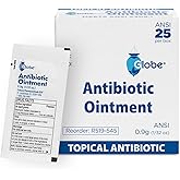 Globe (25 Packets First Aid Antibiotic Ointment, 0.9g Single Packet, First Aid Kit for Minor Scratches, Wounds, Cuts, and Bur