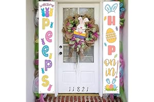 SARYBEI Easter Door Banner Porch Decor - Welcome Peeps Porch Sign - Bunny Hanging Banners Porch Decorations for Front Door Outside Yard Garden Party Supplies