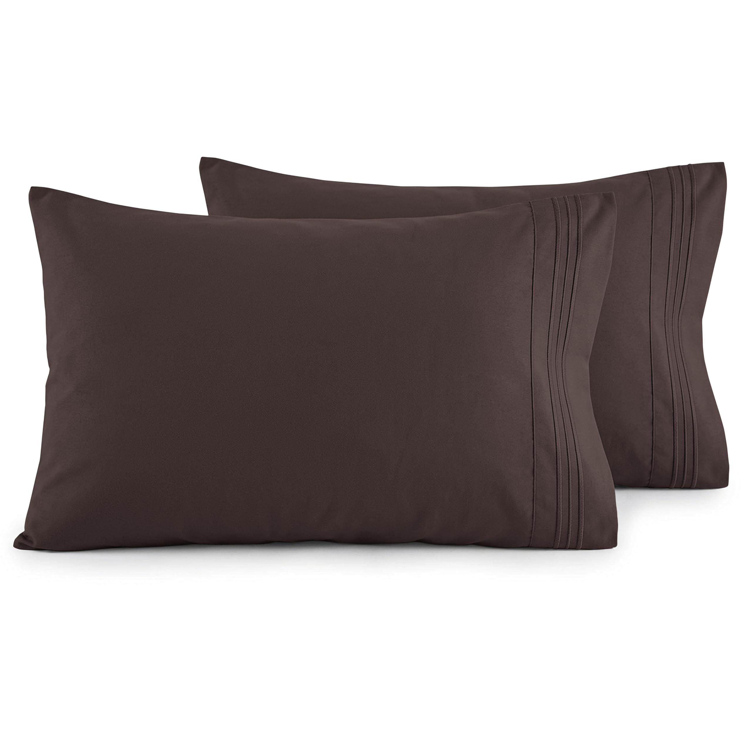 Elegant Comfort Luxury Ultra-Soft 2-Piece Pillowcase Set - 1500 Premium Hotel Quality Microfiber Double Brushed - Wrinkle Resistant, Chocolate Brown, Standard/Queen Size