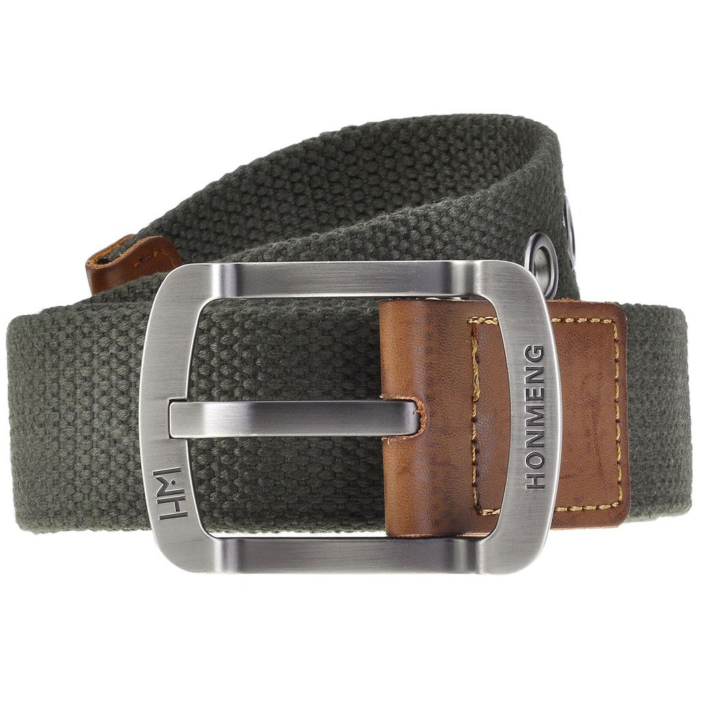 Faleto ceinture pour homme lombaire en toile ceinture de 9 trous boucle bande de cuir Belt Longueur 125cm Coffret Vert d\'armée