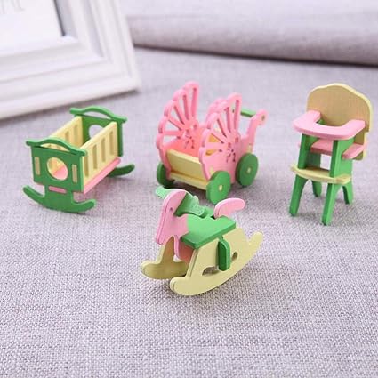 Lattice Wooden Doll House Kids Play Room Set (Multicolor)