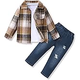 FoWear 3Pcs Toddler Boy Clothes Botton Down Shirt and T-Shirt with Pants Toddler Boys Winter Clothes