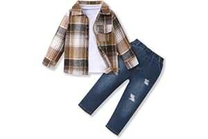 FoWear 3Pcs Toddler Boy Clothes Botton Down Shirt and T-Shirt with Pants Toddler Boys Winter Clothes