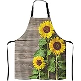 Lefolen Sunflowers on Wooden Board Apron for Women and Men, Adjustable Kitchen Chef Apron for Cooking Baking - Cute Birthday, Anniversary, Mother's Day Apron Gifts for Mom Wife Girlfriend Aunt Grandma
