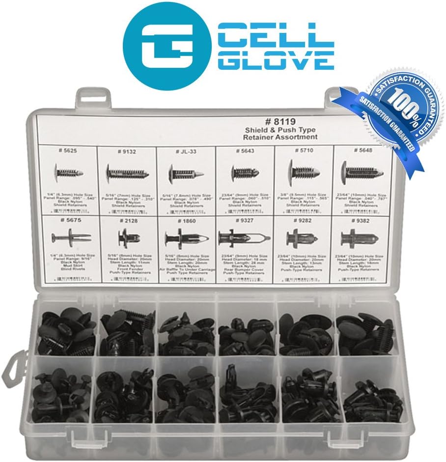 Cell Glove CP Push Retainer Set Easy Application Push Type Retainer Assortment Kit for Toyota GM Ford Honda Chevrolet Chrysler, 240 Piece